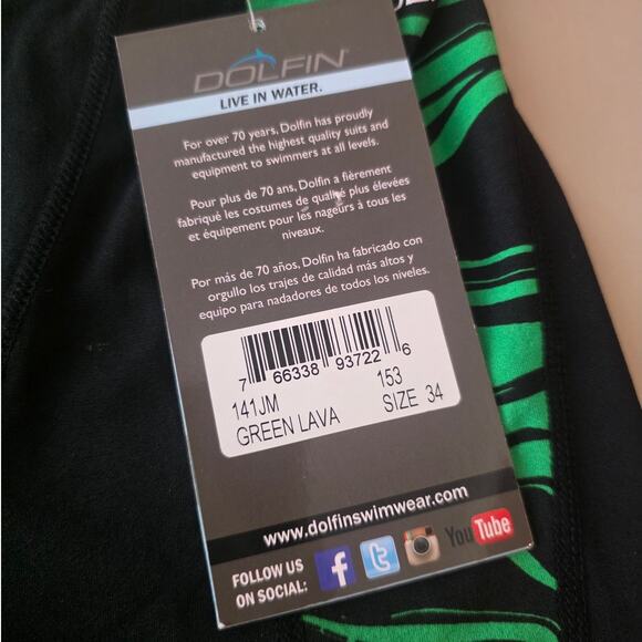 NWT Dolfin Jammer swim shorts black green lava - 34 - Picture 5 of 5